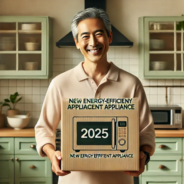 에너지 효율 가전 상자를 든 중년 남성
