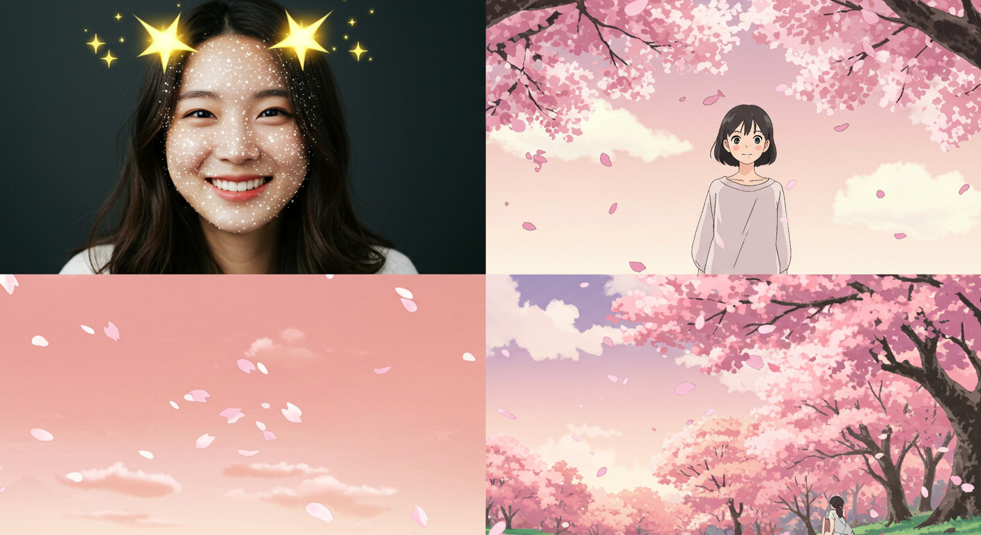 카톡 화면에 AR 필터와 테마 배경을 적용하는 모습