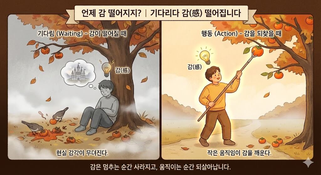언제 감 떨어지지 이미지
