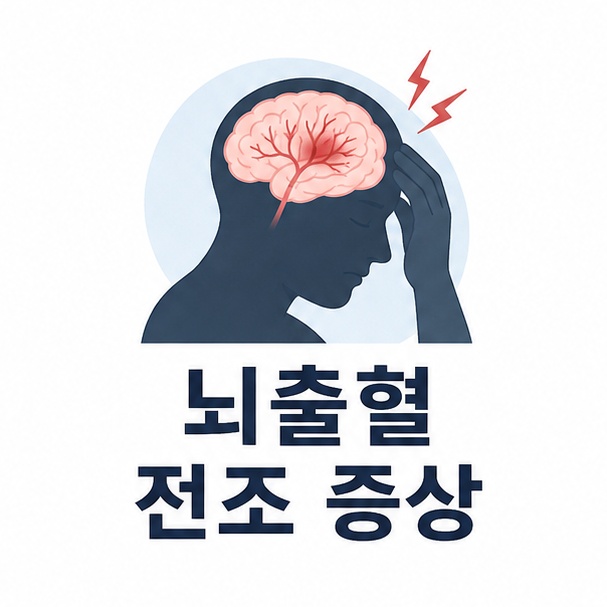 뇌와 머리를 잡은 사람을 이용해 뇌출혈이 갑자기 발생할 수 있음을 설명하는 그림