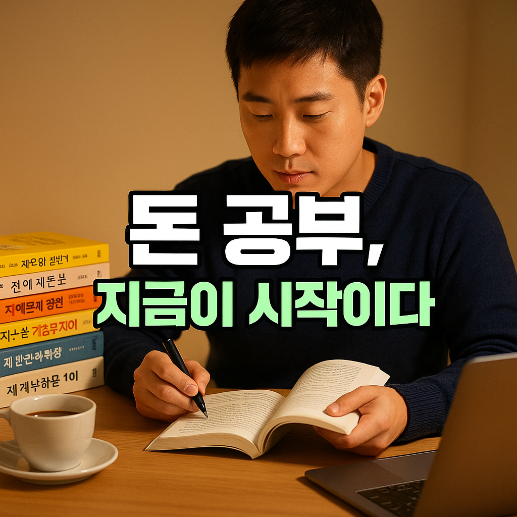 책상 위 재테크 서적을 읽으며 공부하는 직장인
