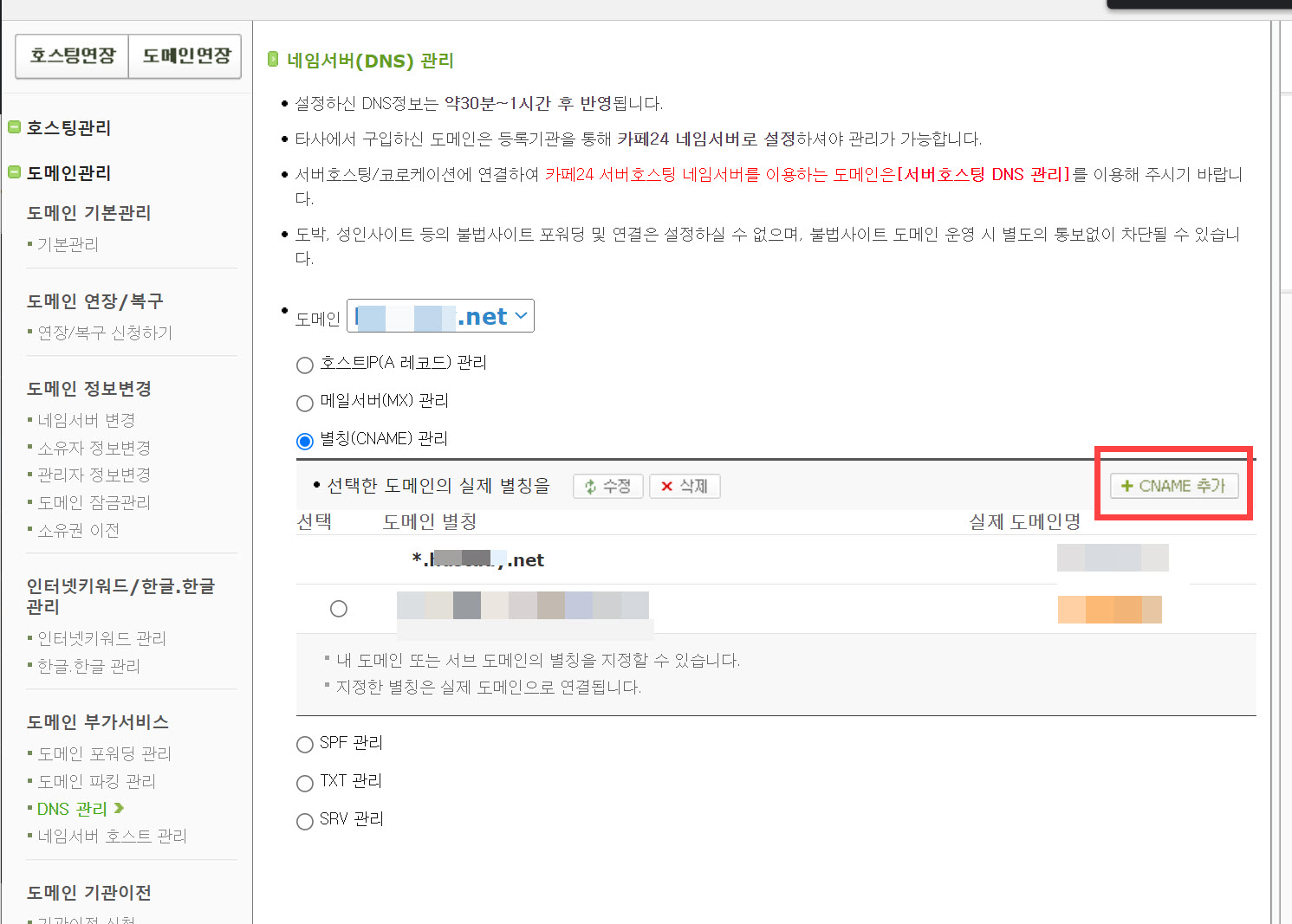 카페24에서 DNS 레코드 추가하기