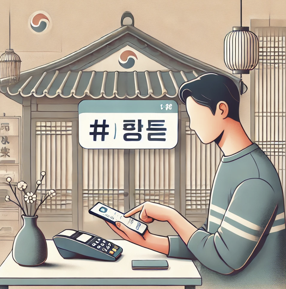 핸드폰으로 보험료 납부하는 모습