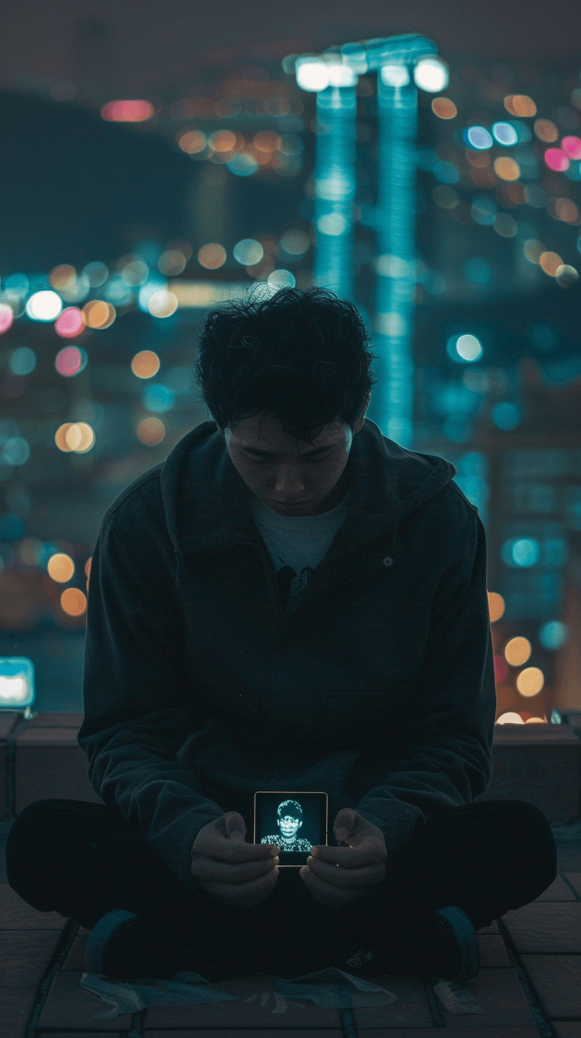 어두운-옥상에서-스마트폰을-하고-있는-남자