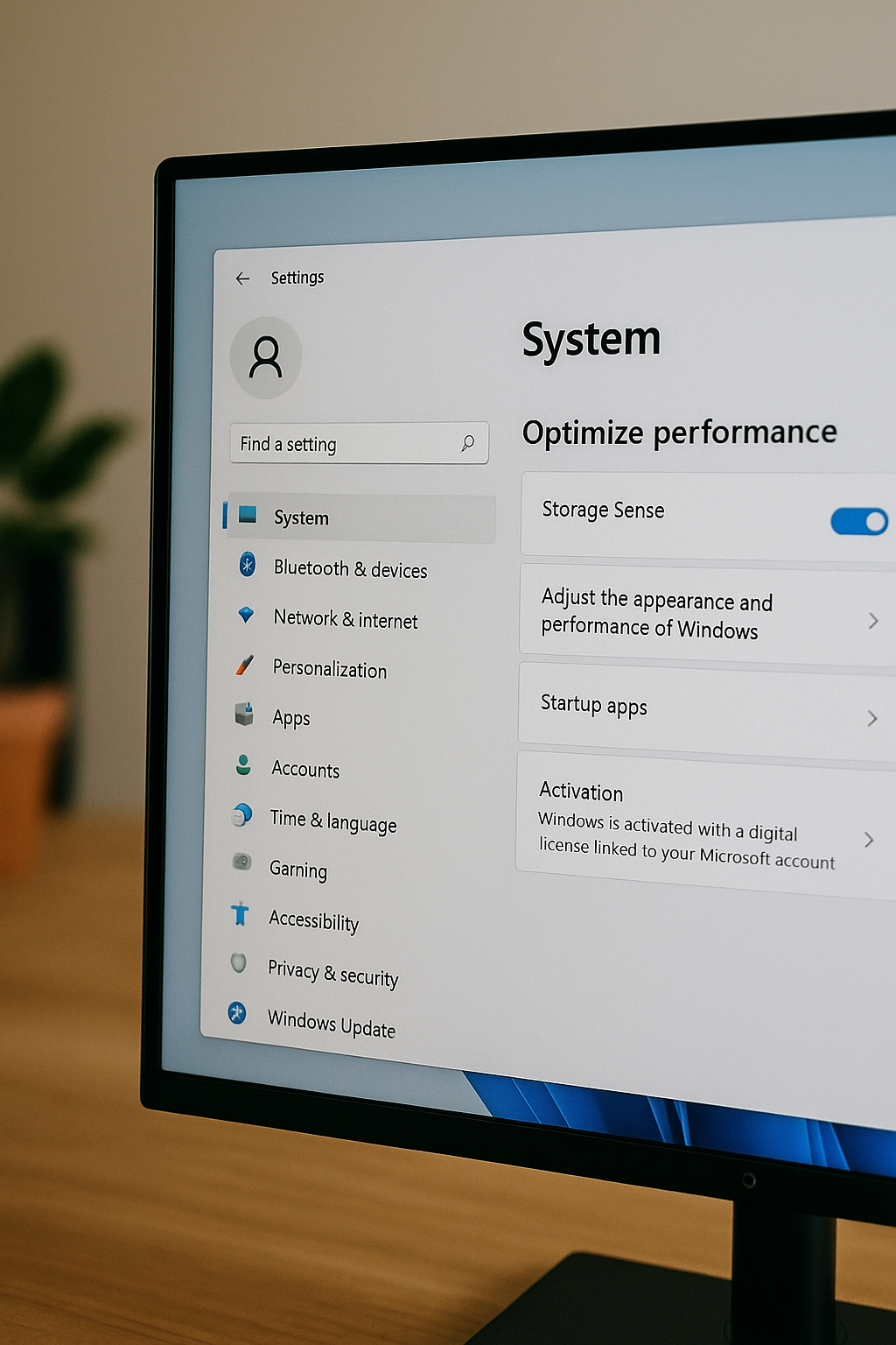 윈도우 11 속도 최적화 설정 화면