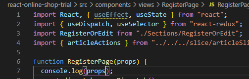 RegisterPage 에 props를 써야 한다!
