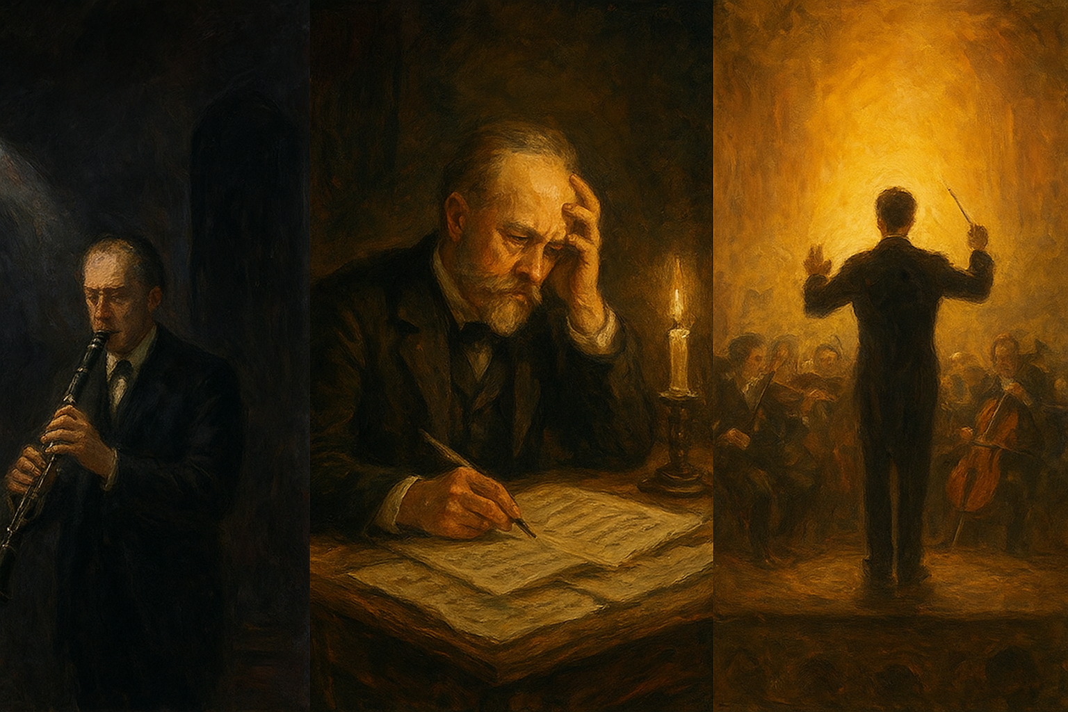 어둠 속에서 시작된 한 인간의 떨림이 고뇌를 지나 빛의 환희로 향해 나아가는 여정을 그린 세 폭의 유화