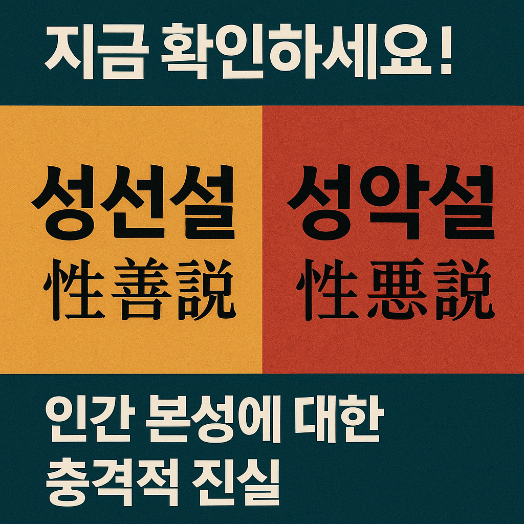 성선설과 성악설을 비교하는 철학적 이미지, 인간의 본성에 대한 사상적 충돌
