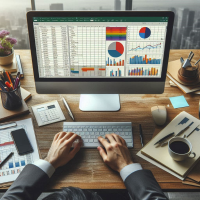 "엑셀에서 수치를 분석하고 그래프를 생성하는 직장인 모습입니다."