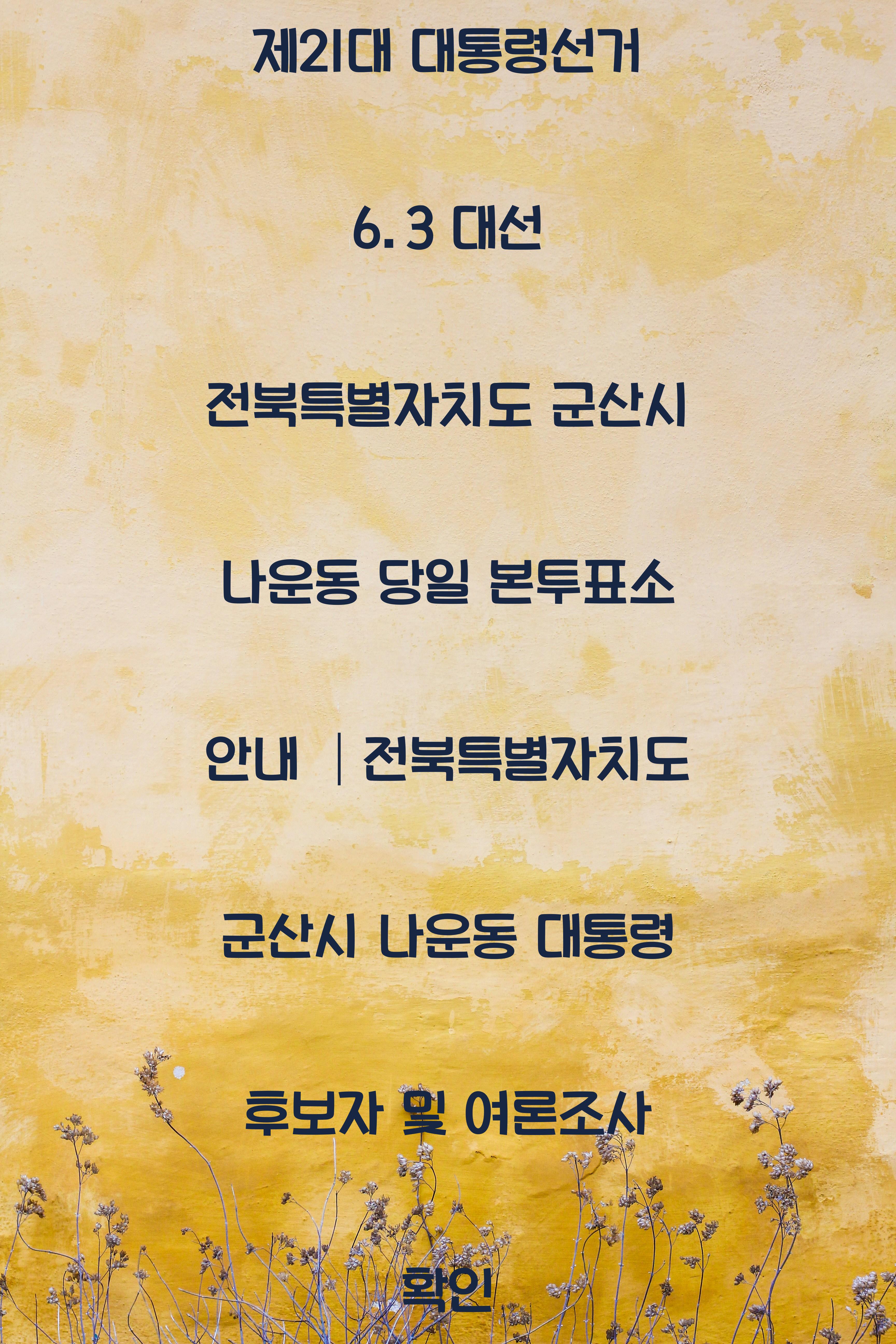 제21대 대통령선거 6.3 대선 전북특별자치도 군산시 나운동 당일 본투표소 안내 │전북특별자치도 군산시 나운동 대통령 후보자 및 여론조사 확인