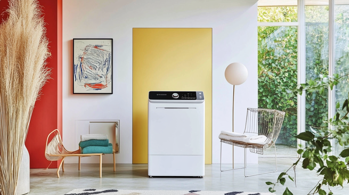 모던한 세탁실에서 원활한 사용자 인터페이스와 AI 기반 제어 기능을 갖춘 대용량 삼성 세탁기를 강조한 이미지