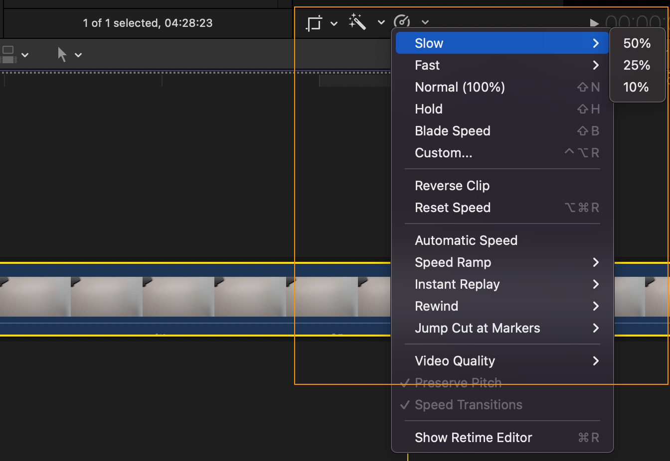 파이널컷 속도 조절 리스트