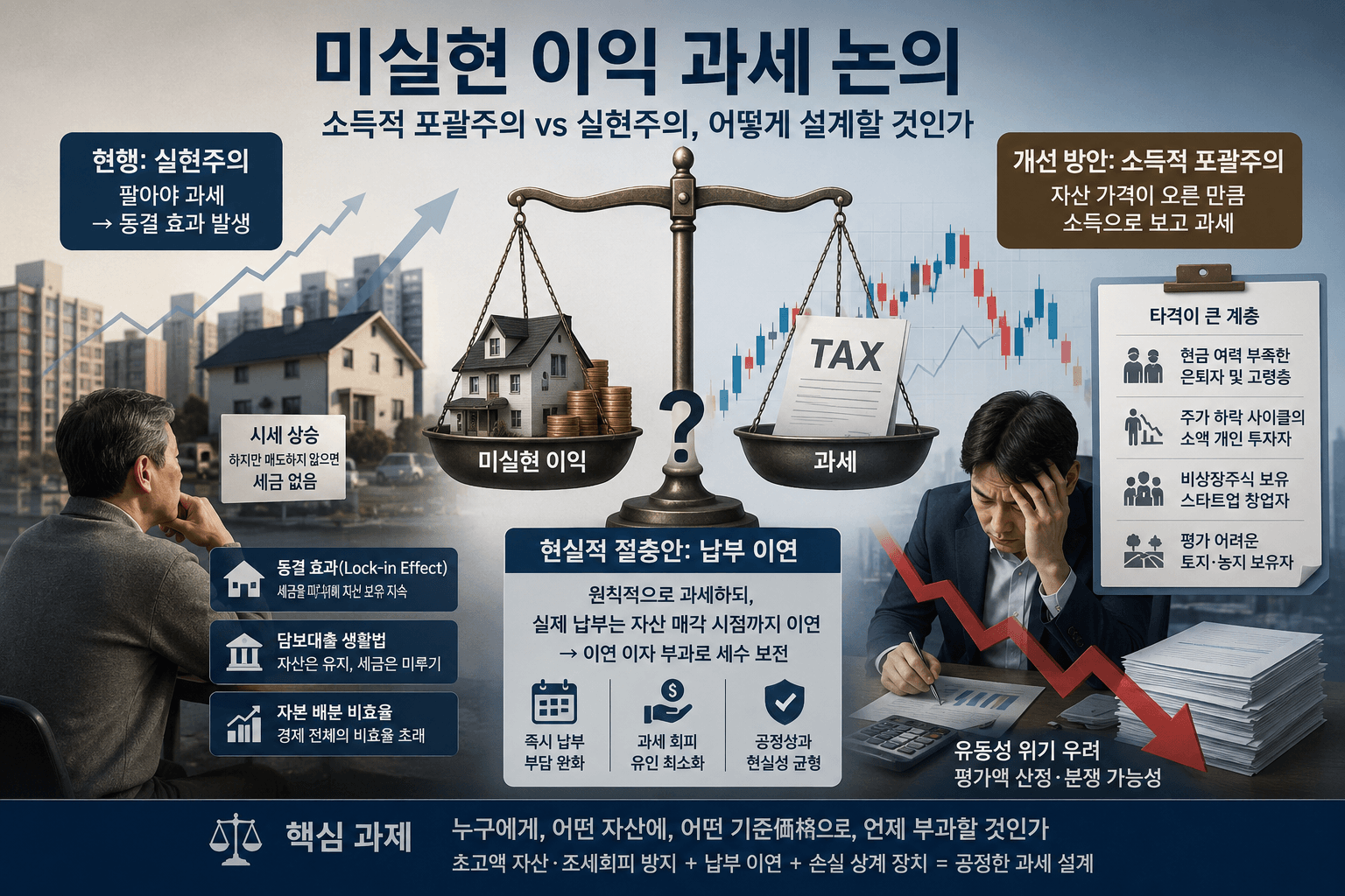 미실현 이익 과세(소득적 포괄주의, 동결 효과, 납부 이연)