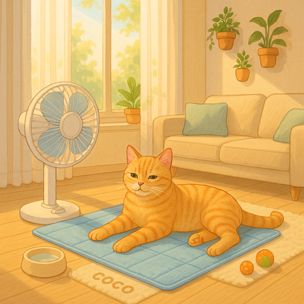 여름철 시원한 환경에서 휴식 중인 반려동물의 모습