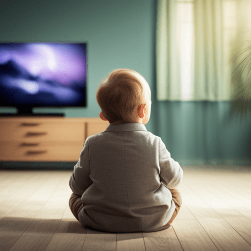 아기가 tv 보는 뒷 모습
