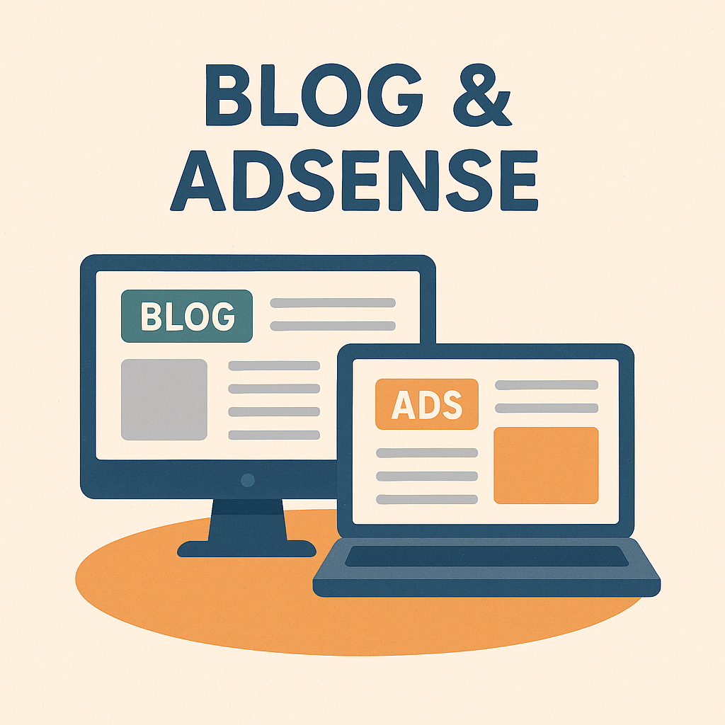 블로그와 애드센스 시작을 의미하는 인포그래픽 이미지