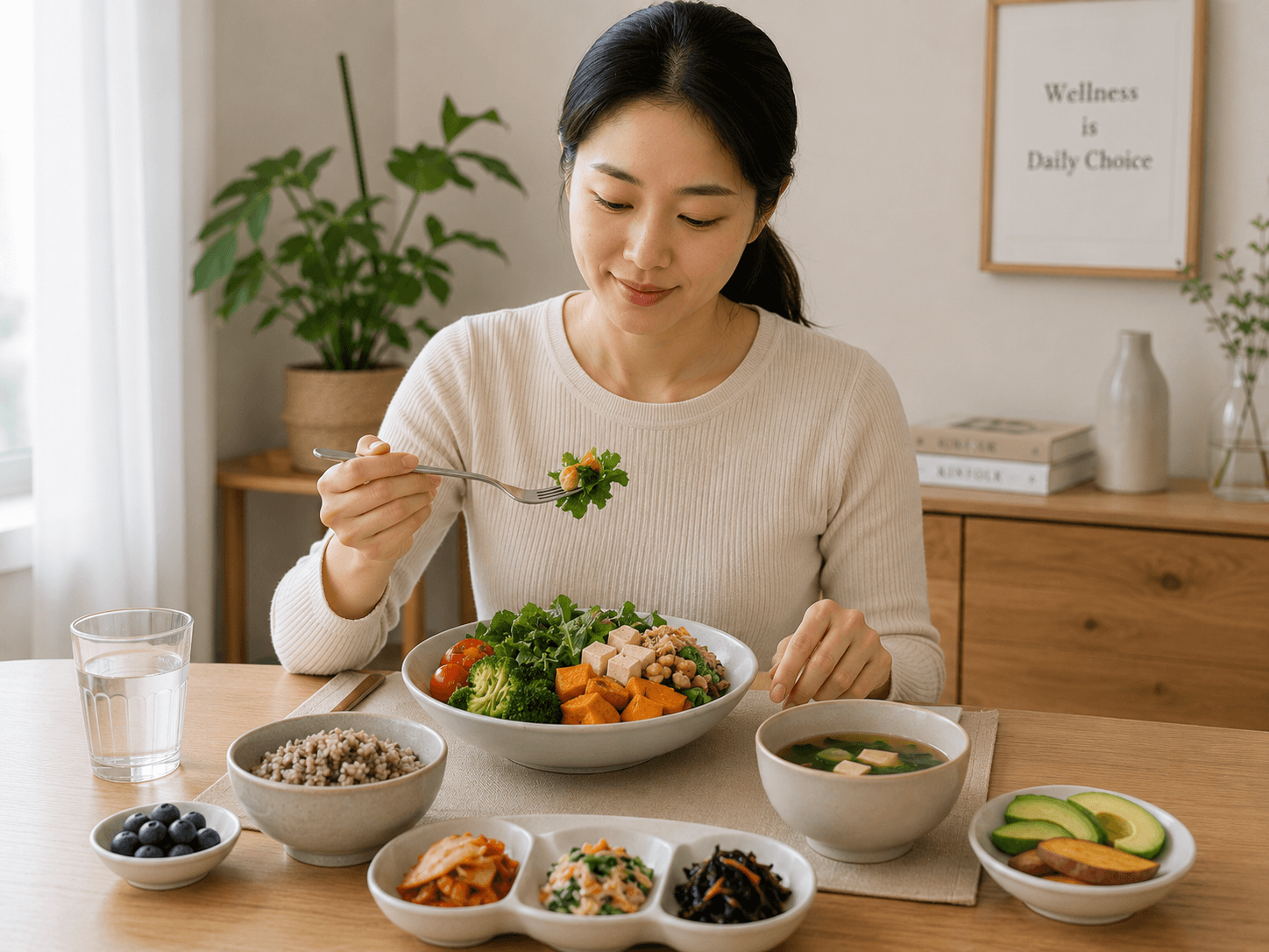 건강한 소식 식단을 먹는 모습