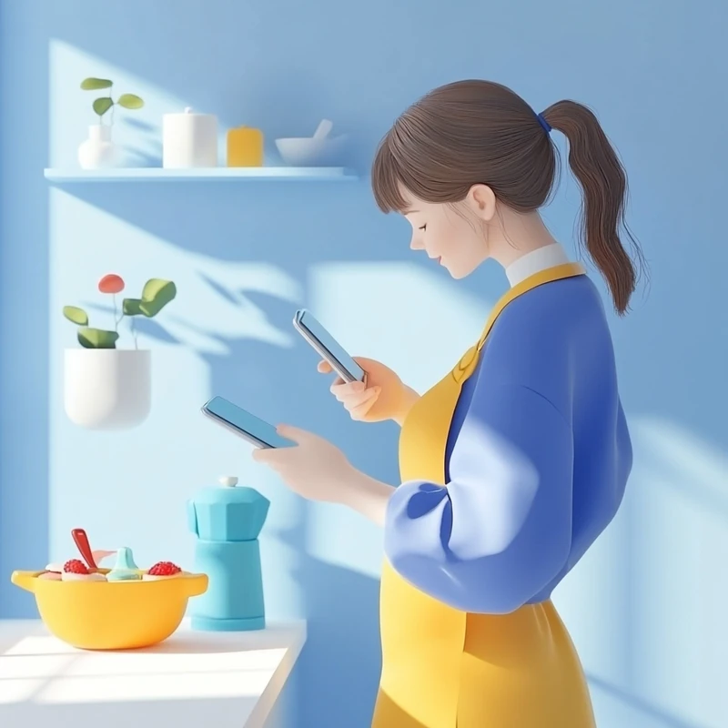 워킹맘이 노후 준비를 위해 아침에 자녀와 함께하며 연금 계좌 ETF 투자 수익률을 스마트폰으로 확인, 간편한 투자 방법과 연금 ETF 비교, 실생활 속 재테크 실천 장면