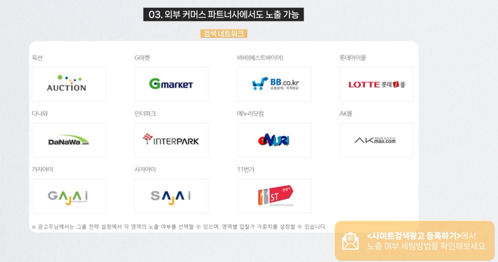 네이버 사이트 검색광고 노출영역 파트너사 예시