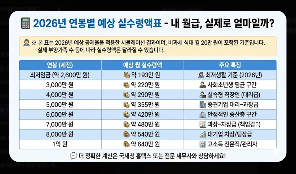 2026년 일급·주급·월급 실수령액 계산 완전정복