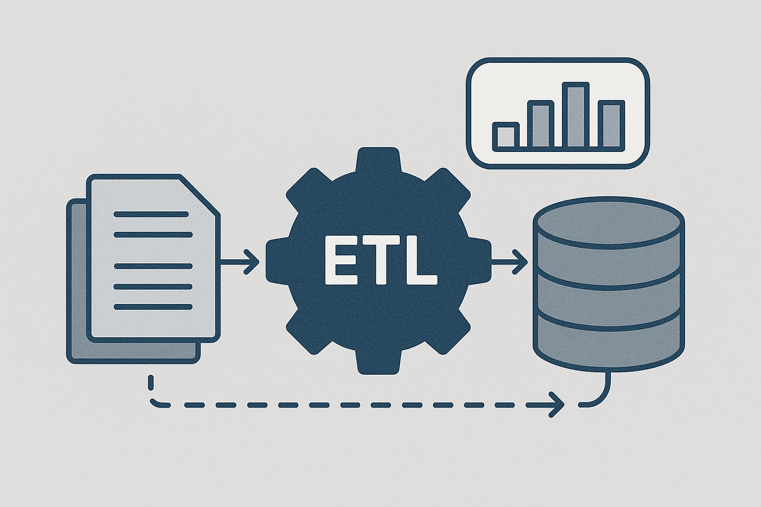 논리적으로 연결된 데이터 흐름을 상징하는 ETL 구조 일러스트