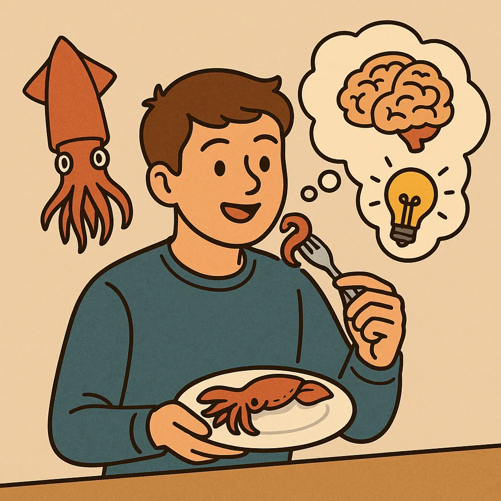 오징어를-먹으며-아이디어를-떠올리는-사람을-묘사한-일러스트