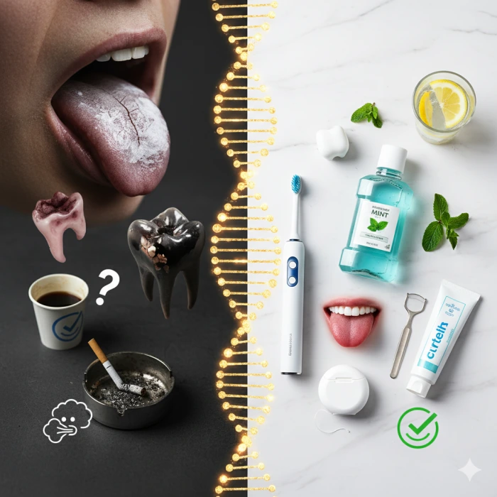 입 냄새를 유발하는 요인들과 이를 해결하기 위한 구강 관리 용품들