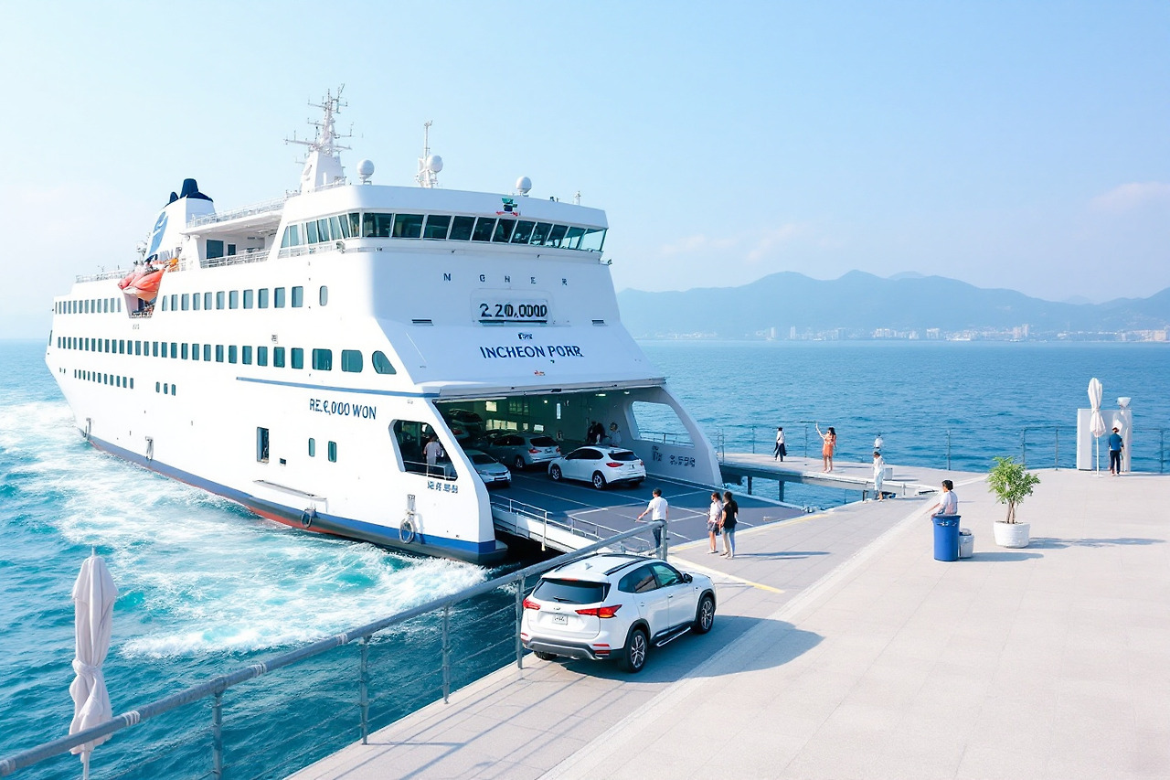 승용차를 배에 싣는 모습