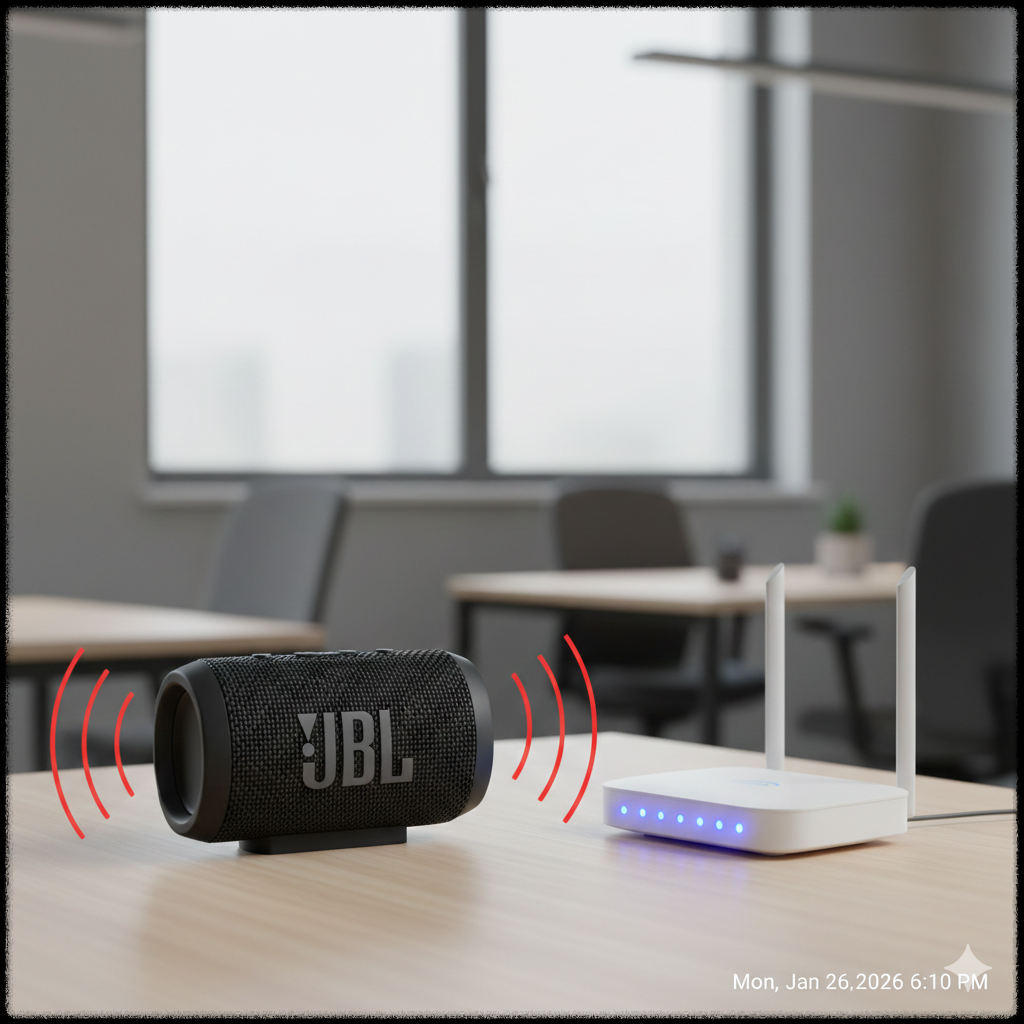 Wi-Fi 공유기 근처에서 블루투스 신호 간섭이 발생한 모습