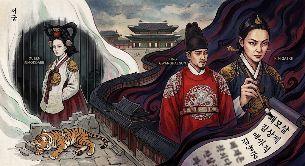 AI로 생성한 광해군과 상궁 김개시, 인목대비 일러스트