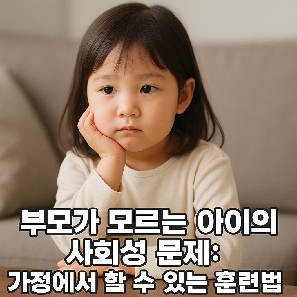 3~4세 여자아이가 거실에서 생각에 잠긴 표정으로 턱을 괴고 앉아 있는 모습.