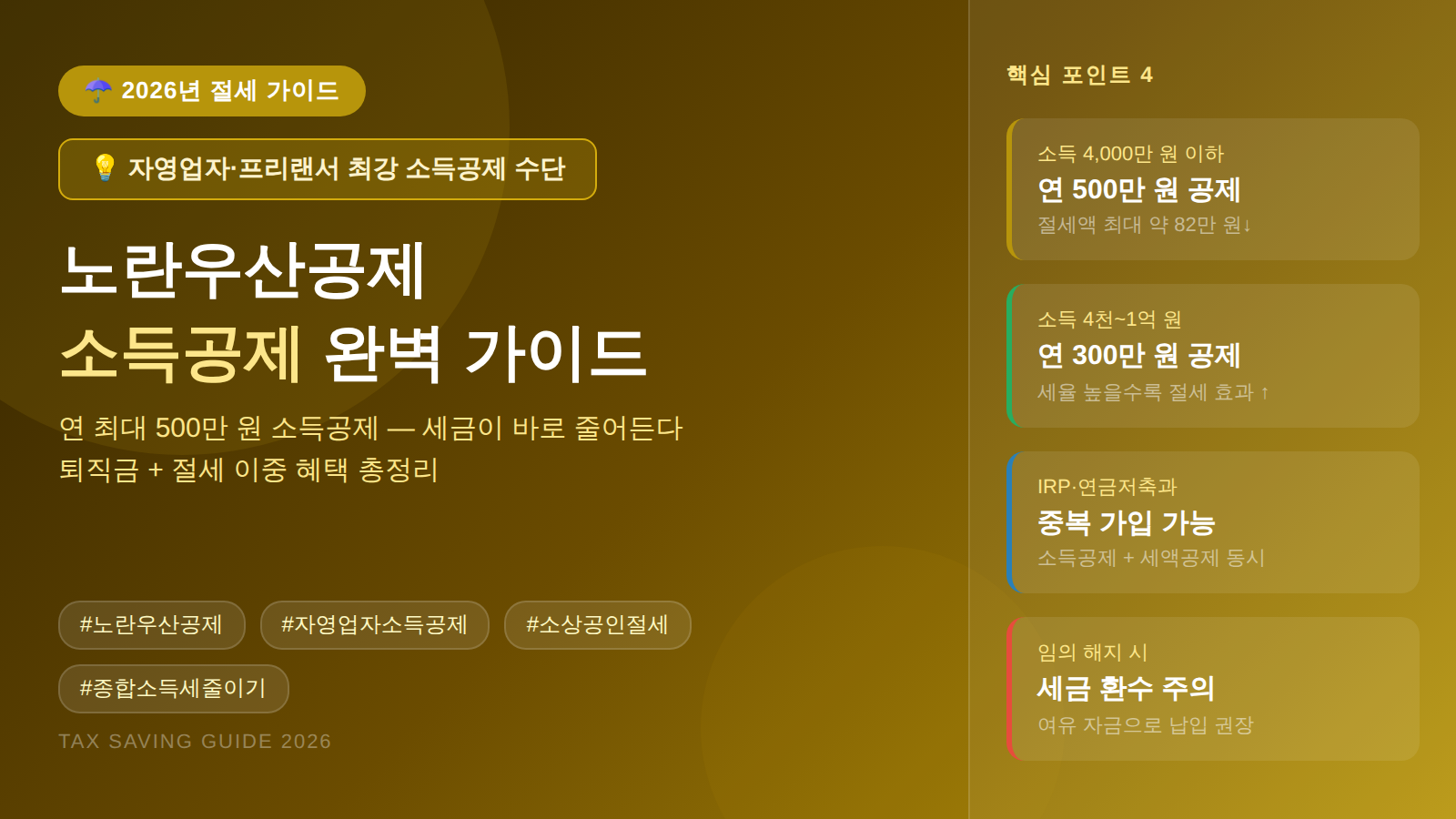 노란우산공제 소득공제 2026 자영업자 연500만원