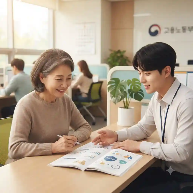 최저임금과 고용보험 안내받는 근로자
