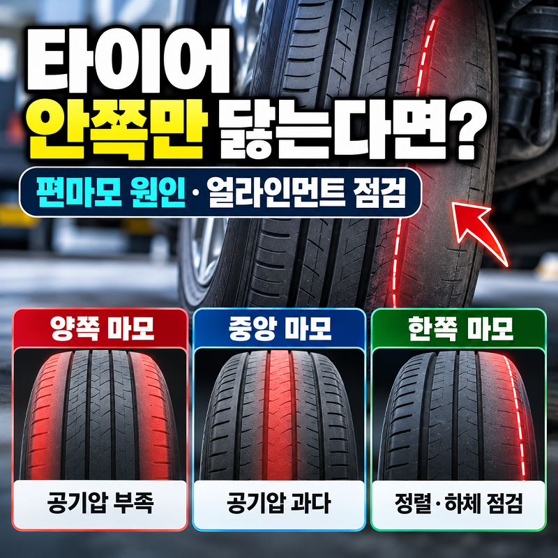 자동차 타이어 편마모 원인 휠 얼라인먼트 점검 기준