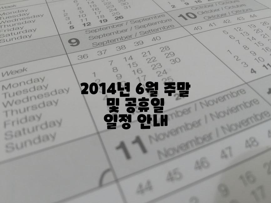2014년 6월 주말 및 공휴일 일정 안내