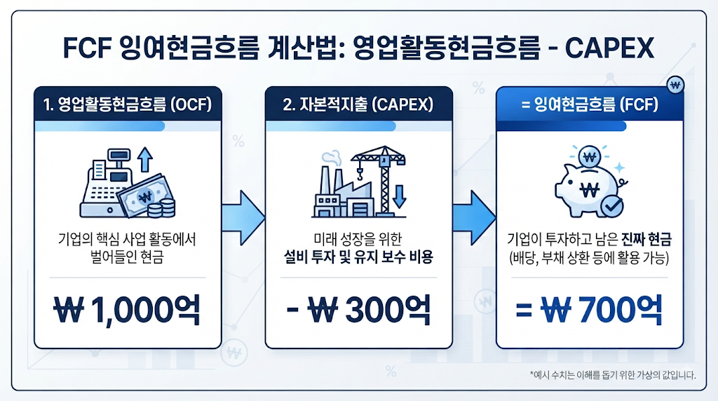 영업활동현금흐름 &rarr; CAPEX &rarr; FCF 관계 시각화