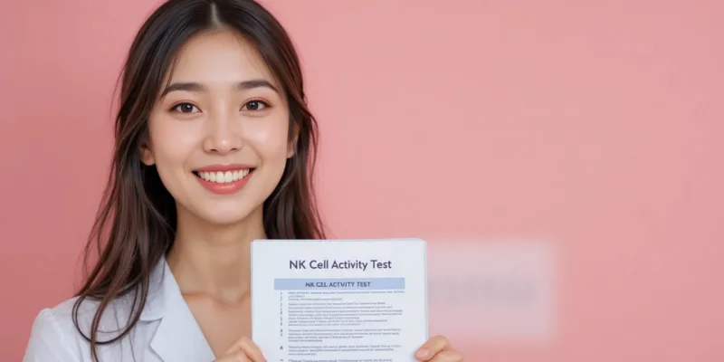 nk세포 활성도 검사 결과를 살펴보며 건강 변화를 기록하는 모습