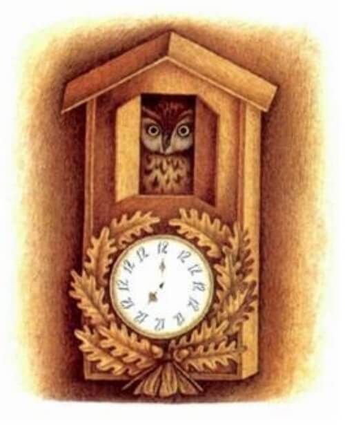 <마법의 설탕 두 조각> 본문에 그려진 부엉이 벽시계 그림