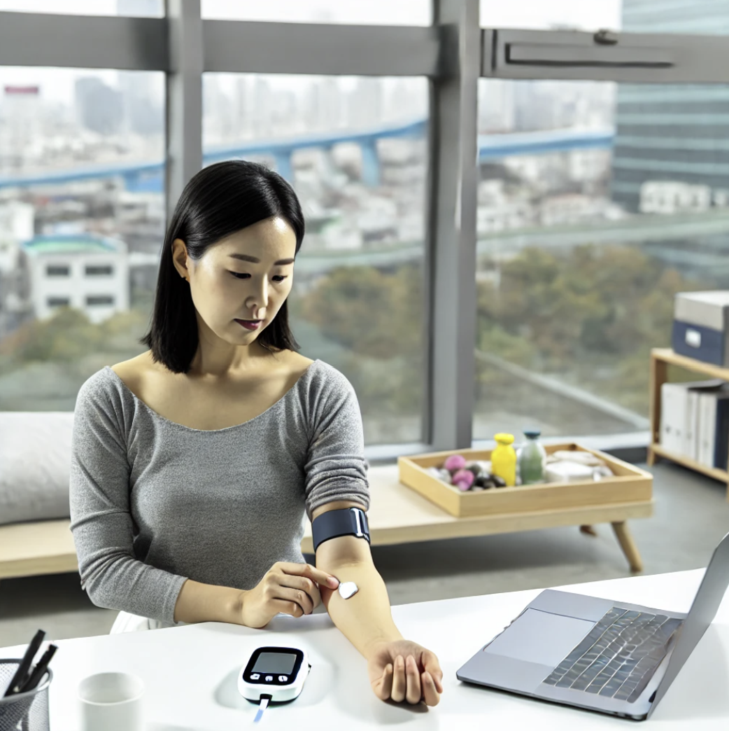 연속혈당측정기 사용 중인 여성