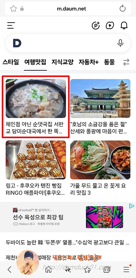 2026년 1월 19일 다음 모바일 여행맛집 채널