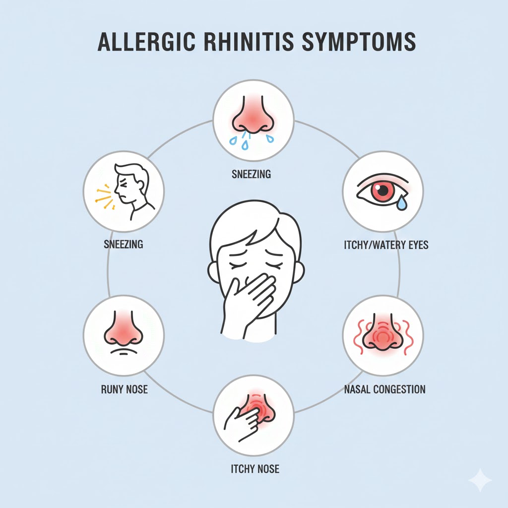 비염 증상 체크리스트 - 재채기, 콧물, 코가려움, 눈가려움