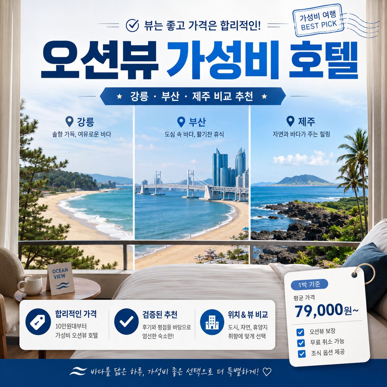 2026 오션뷰 가성비 호텔과 강릉 부산 제주 바다 전망 숙소를 비교한 대표 이미지