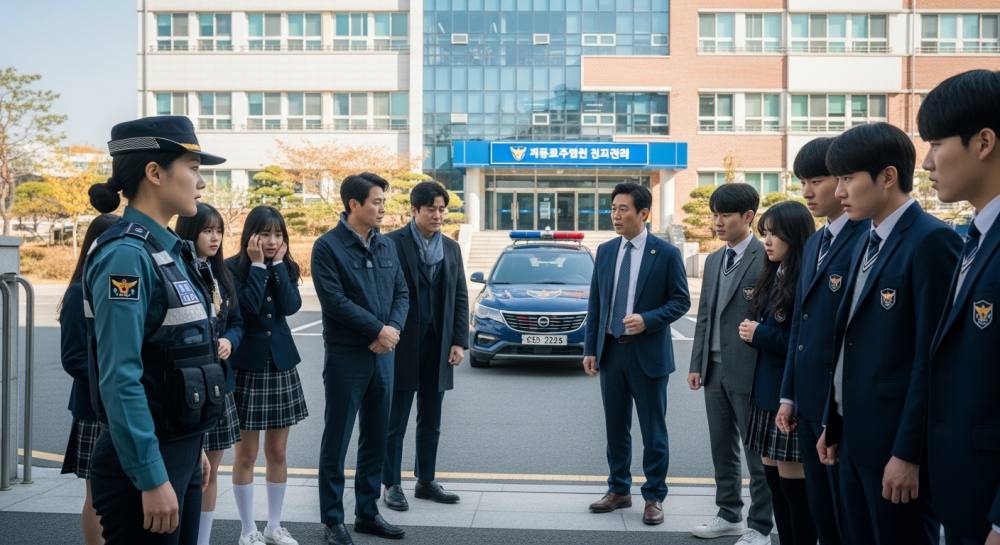고등학교에 경찰 출동한 사진