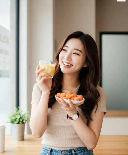 건강한 장 관리를 위해 과일을 먹고 있는 여성