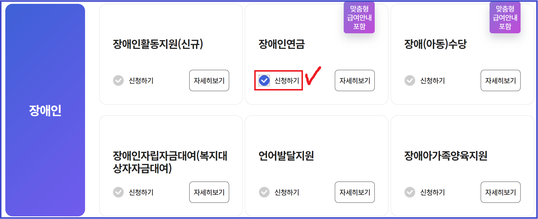 장애인연금 체크 후 다음단계