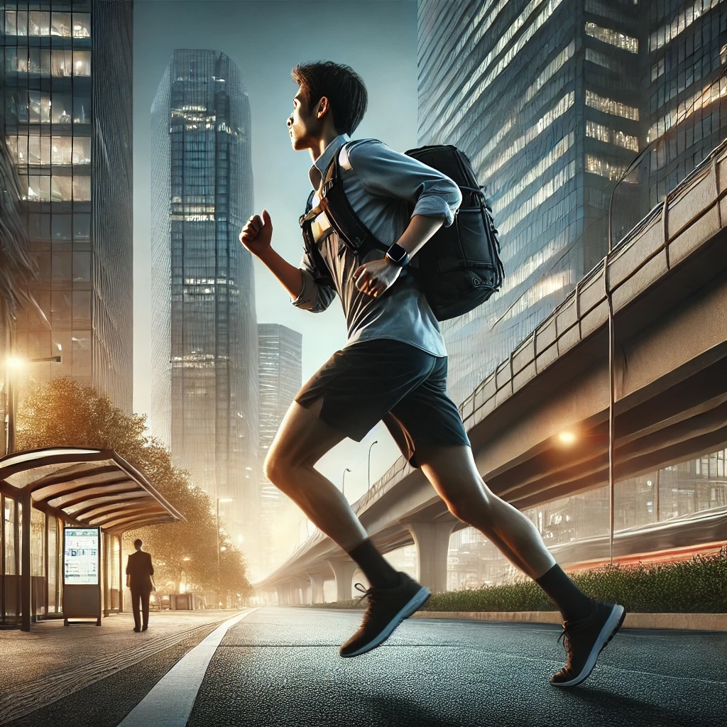 직장인이 출퇴근길을 활용해 달리는 장면을 보여주는 사진