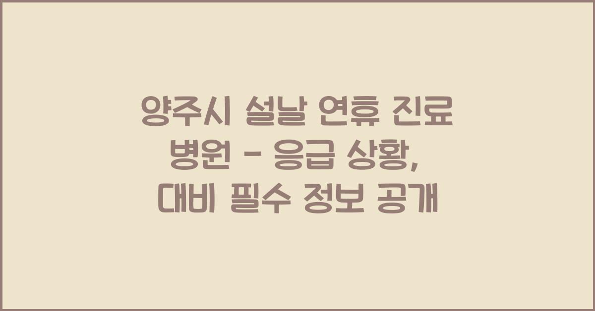 양주시 설날 연휴 진료 병원 - 응급 상황 대비 필수 정보