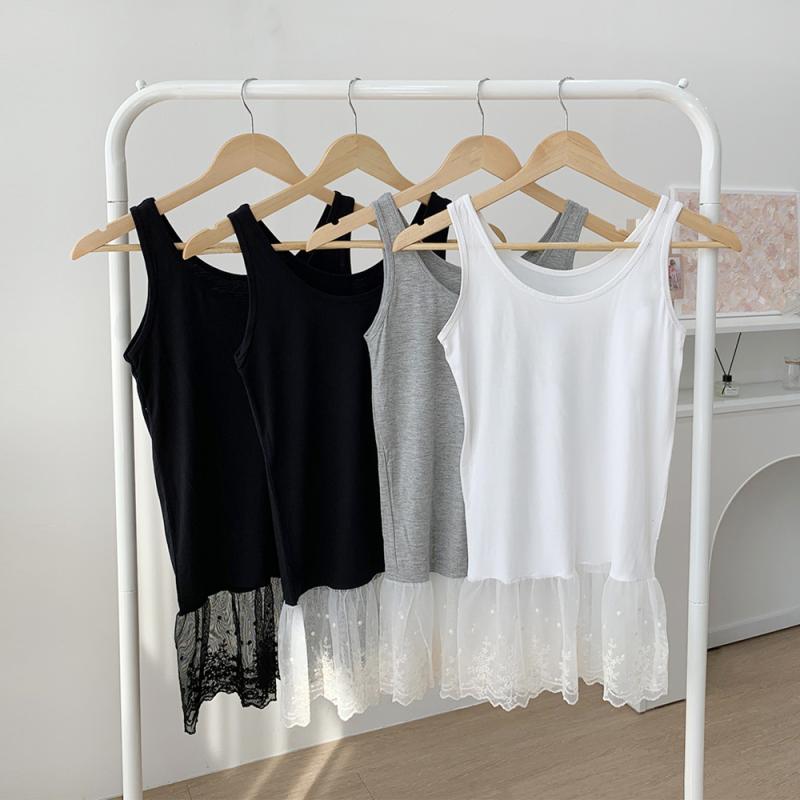 레이어드 밑단 프릴 레이스 나시 이너 롱나시