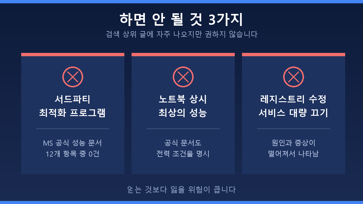 윈도우11 최적화 프로그램 쓰면 안 되는 이유 3가지 정리