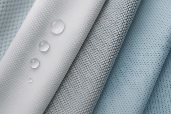 다양한 기능성 원단의 질감과 수분 저항성을 보여주는 클로즈업